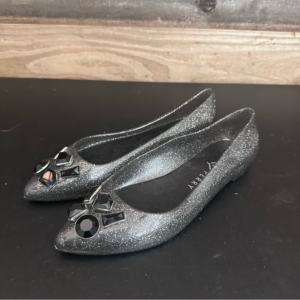 Katy Perry Jelly Jeweled Women's The Princess Black Ballet Flats Shoes 6M